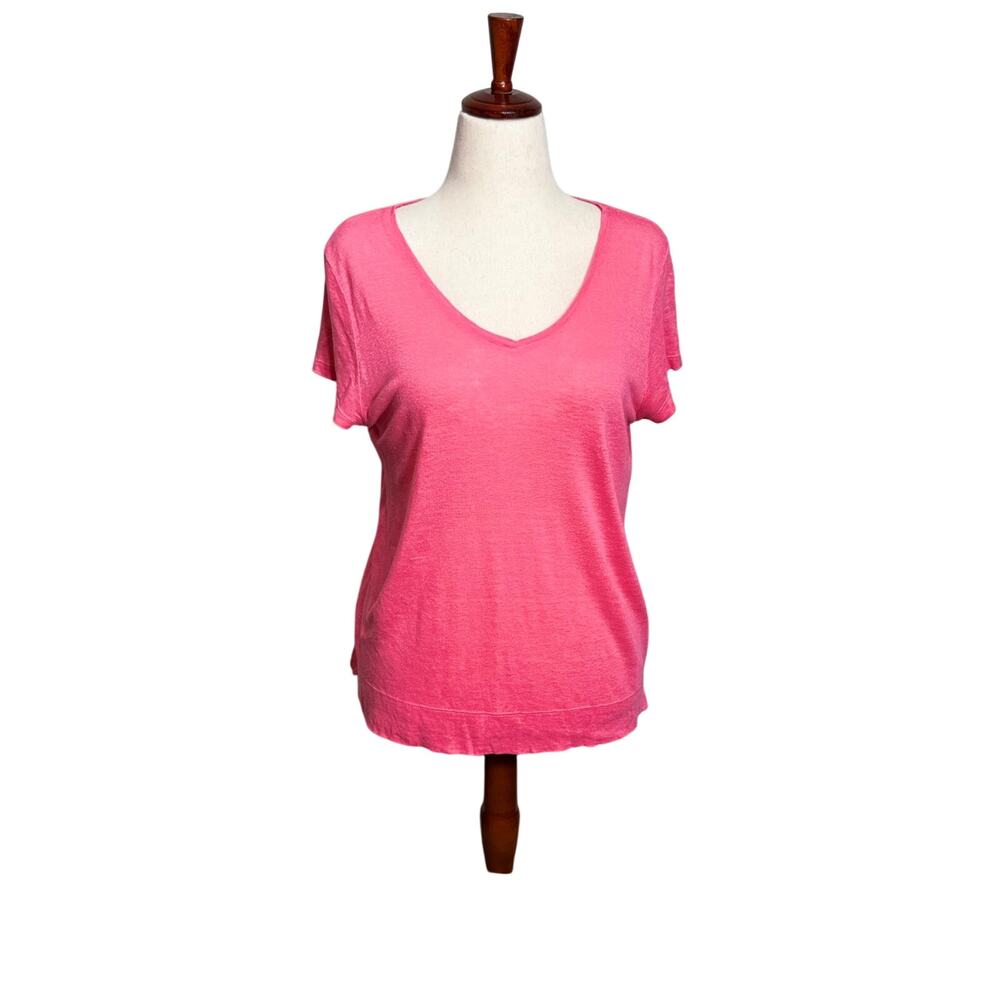 J. Jill top Love linen pink short sleeve loose fit v neck 100% linen Sz M